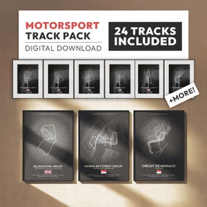 2025 Rennstrecke Poster Set 24 Rennspur Drucke Motorsport Wandkunst Motorsport Geschenk für Papa Dark Versionen Racing Poster Digitaler Download