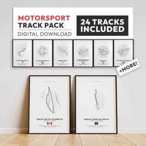 2025 Rennstrecke Poster Set 24 Rennstrecke Drucke Motorsport Wandkunst Digitaler Download Motorsport Geschenkidee für Papa Autorennen Geschenk für Fans