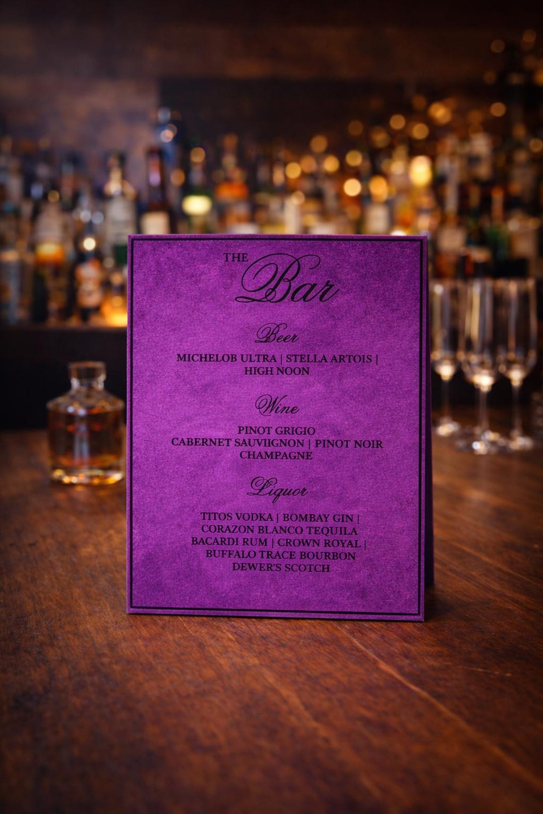 Menu Retangle Luxury Velvet Bar Menu | Rectangle Signs | Reception & Event Decor - Etsy