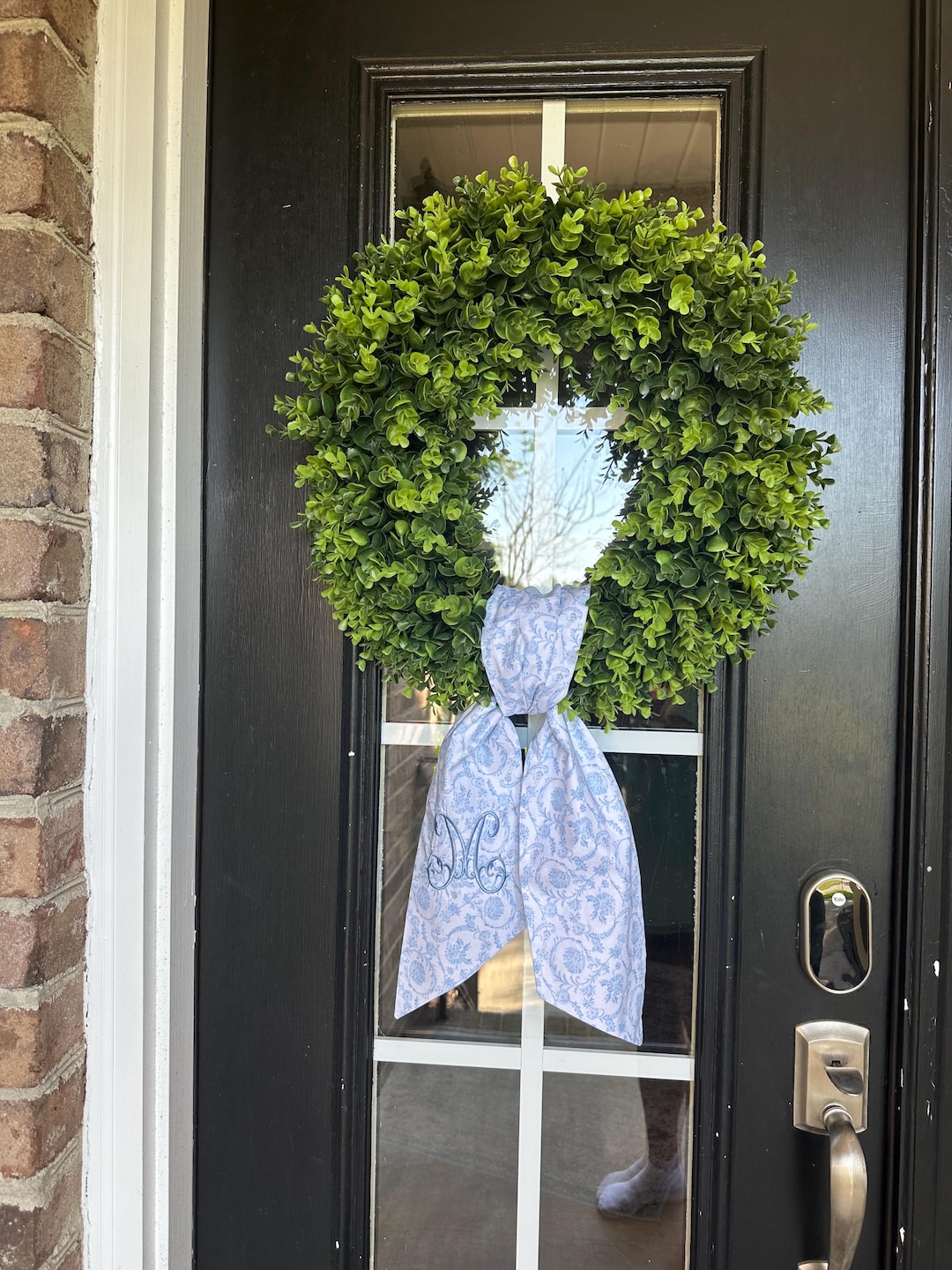 Wreath Sash Classic Toile blue Chinoiserie scroll Personalized Front Door Sash | scarf