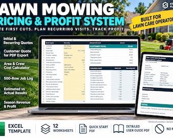 Lawn Mowing Pricing,  Profit Excel Template | Lawn Care Quote Calculator, Recurring Visits & Job Tracker