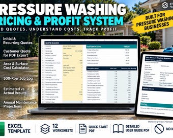 Pressure Washing Pricing - Profit Excel Template | Quote Calculator, Job Costing & Business Tracker