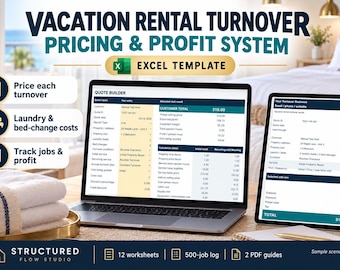 Vacation Rental Cleaning Excel Template, Turnover Pricing Calculator, Profit Tracker & Guest Readiness Checklist