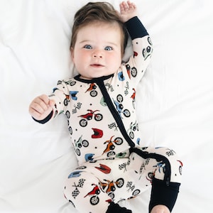 Dirt Bike Bamboo Zippy Pajama, Trendy Boy Romper Baby Pajamas
