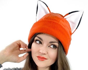 Black Cap with ears fox ginger orange kawaii japan anime nerd