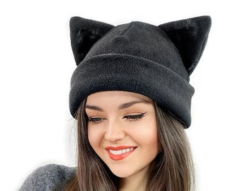 Black Cap with ears cat kitty kawaii gothic beanie