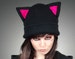 Black Cap Kitty Hot Pink Fur Hat KItty Animal Ears Beanie earmuffs pompons 