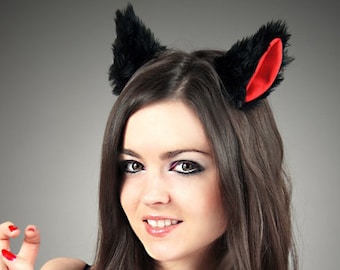 Cat kitty ears black red cosplay kawaii anime harajuku sweet