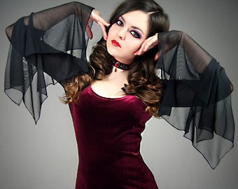 Burgundy velvet blouse huge mesh steampunk goth gothic black