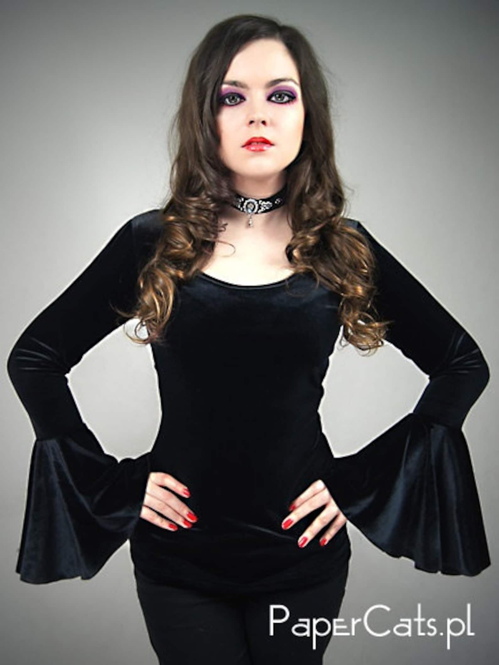Velvet Blouse Black Huge Sleeves Goth Vampire Lace Gothic Etsy