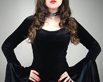 Velvet blouse black huge sleeves goth vampire lace gothic black