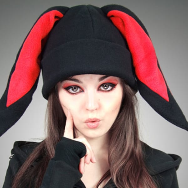 Casquette rouge noir BUNNY Rabbit Hat cosplay kawaii nerd Animal Ears Beanie hat