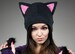 Cat Cap Black Kitty Baby pink Fur Hat Animal Ears Beanie earmuffs pompons 