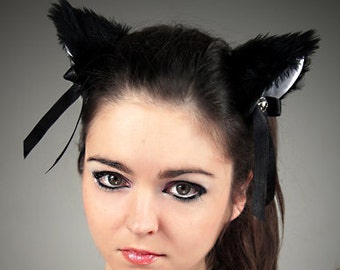 Cat kitty ears black white cosplay kawaii anime harajuku sweet bell