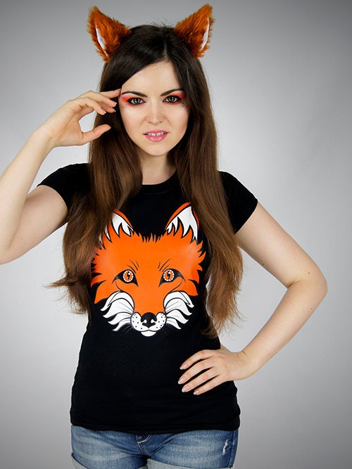 Fox Tshirt Tail Ginger Black Nerd Cosplay Lolita Kawaii Etsy
