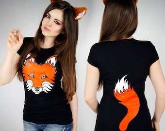 Fox Tshirt Tail ginger black nerd cosplay lolita kawaii petplay anime