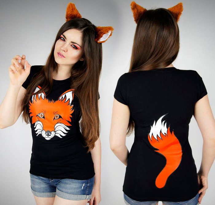 Fox Tshirt Tail Ginger Black Nerd Cosplay Lolita Kawaii Etsy