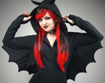 Bat black hoodie wings goth vampire ears animal