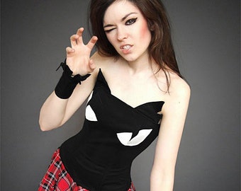 Cat corset black kawaii gothic kitty ears cosplay harajuku