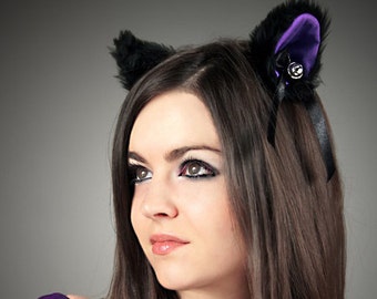 Cat kitty ears black purple cosplay kawaii anime harajuku sweet bell violet