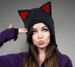 Cap Cat Animal Kitty Red Fur Hat Ears Beanie earmuffs pompons 