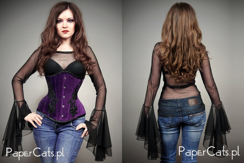 Mesh blouse huge sleeves goth vampire lace gothic black image 4