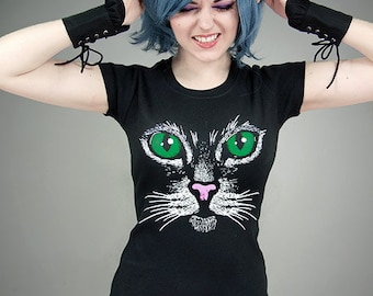 Cat Tshirt Eyes lolita goth kawaii