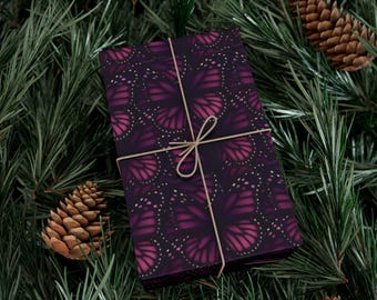 purple Butterfly Kimono Gift Wrap Wisteria Gradient Wrapping Paper Pastel Purple Teal Insect Inspired Otaku Gift for Fans, christmas gift
