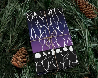 Dark Purple Butterfly Kimono Wrapping Paper | Black Wisteria Insect Pattern Anime Inspired Gift Wrap for Otaku Holidays and Birthdays