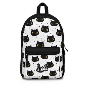 Sac à dos personnalisé chat noir Kawaii | Adorable sac pour chat Yeux jaunes pour enfants, adolescents, amateurs de cosplay et amoureux des chats | Cadeau scolaire | Sac à dos personnalisé