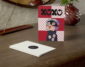 Chibi Sorcerer Valentines Card Anime Inspired White Haired Blindfold Wizard Cute Otaku Love Greeting for Him or Her birthday