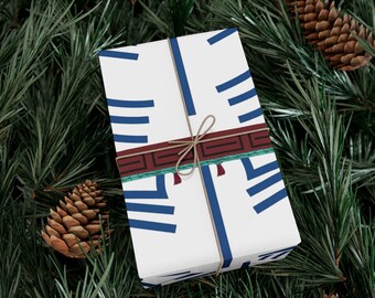 Striped Oni Anime Wrapping Paper Teal Navy Tattoo Stripe Pattern Gift Wrap for Otaku Holidays and Birthdays , demon wrap paper