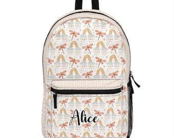 Cute dragonfly backpack , dragonfly pattern Backpack ,back to school, Pre-k Grad school,high school, Personalized backpack, rainbow bag