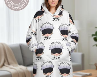 Chibi blue eyes Unisex Hooded Blanket - Cute Anime Character Design, Cozy Wearable Blanket, Gift  Anime Fans, Anime Lover Home Decor, Soft
