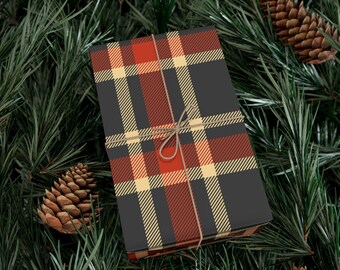 Blue and Orange Tartan Wrapping Paper Classic Plaid Gift Wrap Cozy Traditional Check Holiday Packaging for Aesthetic Presents