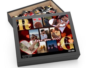 Personalized Collage Name Puzzle, Custom Heart Puzzle, Jigsaw Puzzles, Valentine's Day Gift, Couple Puzzle - 252-Piece Puzzle