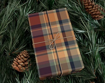 Brown Plaid Tartan Wrapping Paper | Classic Preppy Gift Wrap | Cozy Neutral Check Holiday Packaging for Aesthetic Presents