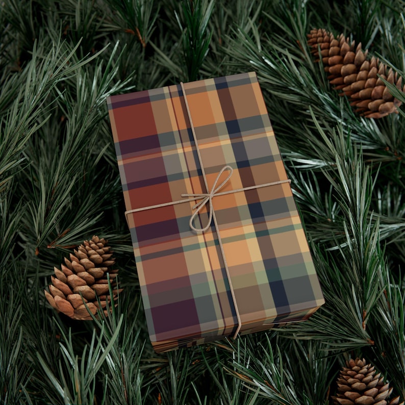 Brown Plaid Tartan Wrapping Paper | Classic Preppy Gift Wrap | Cozy Neutral Check Holiday Packaging for Aesthetic Presents image 1