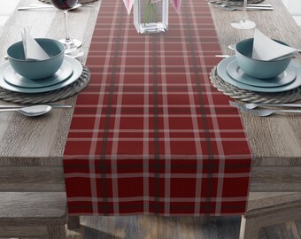 Red linen plaid Table Runner, Christmas Party Decor, Home Decor, Cotton Poly Blend, thanksgiving table runner, decor tablecloth