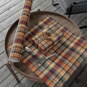 Brown Plaid Tartan Wrapping Paper | Classic Preppy Gift Wrap | Cozy Neutral Check Holiday Packaging for Aesthetic Presents image 3