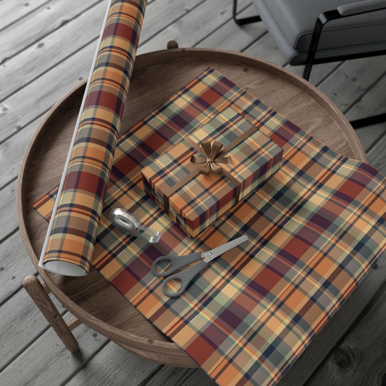 Brown Plaid Tartan Wrapping Paper | Classic Preppy Gift Wrap | Cozy Neutral Check Holiday Packaging for Aesthetic Presents image 3