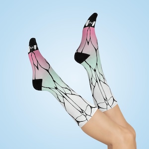 Anime Crew Socks, kochou pattern socks, demon socks, anime socks, cosplay socks, christmas gift, one size socks