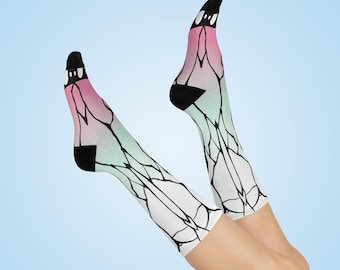 Anime Crew Socks, kochou pattern socks, demon socks, anime socks, cosplay socks, christmas gift, one size socks