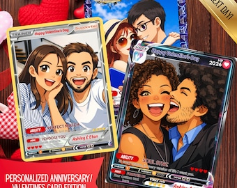 Personalized Anime Anniversary Card , Custom Couples poke cards, Couples gifts,  anime wedding gift, Valentine day gifts, collection cards