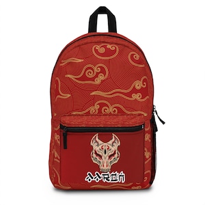 Sac à dos rouge personnalisé à motif japonais | Cartable pour enfants, adolescents et amateurs d'anime | Cadeau unique, sac de style cosplay | Sac à dos personnalisé