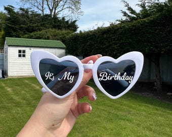 Heart Shaped Birthday Sunglasses with "It's My Birthday" Text Prop for Party or Birthday Night Out Accessories