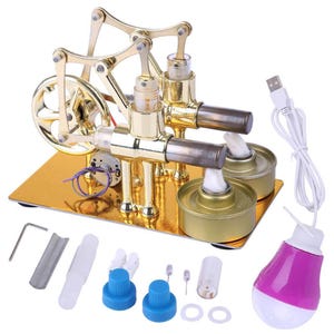 Stirling Engine Two Cylinder Running Fully Assembled Ready to Use