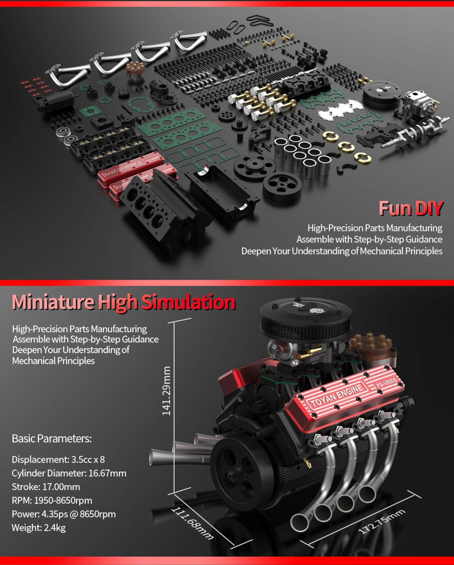 V8 Engine RC 28cc 1/10 Car Running Model Kit DIY Assembly - Etsy