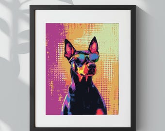 Colorful Doberman Pop Art Print – Warhol-Inspired Dog Wall Decor, Digital Download for Dog Lovers & Pop Art Enthusiasts