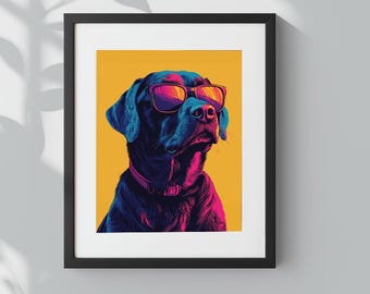 Neon Midnight Lab Pop Portrait – Cool Labrador Decor - Labrador art digital download - Dog lover gift - Labrador gift idea